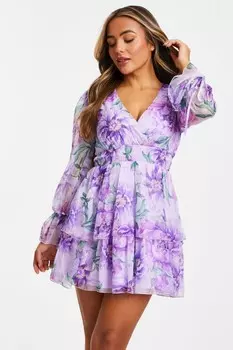 Маленькое сиреневое шифоновое многоярусное платье-фигуристка QUIZ Clothing