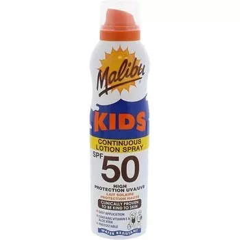 Malibu Kids Водостойкий солнцезащитный лосьон-спрей с высокой степенью защиты SPF 50, 175 мл