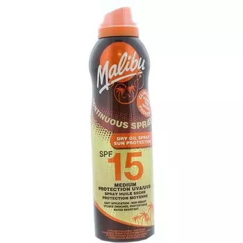 Malibu Солнцезащитный спрей для загара с сухим маслом SPF 15 для загара с экстрактом масла ши, средняя защита 175 мл
