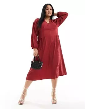 Малиновое платье миди с объемными рукавами и объемными рукавами ASOS DESIGN Curve