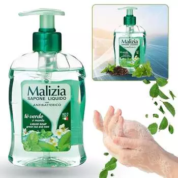 Malizia, жидкое мыло, с дозатором - Зеленый чай и мята, 300 мл