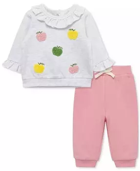 Малыши для девочек, 2 шт. Комплект из толстовки и спортивных штанов из шенилловой ткани Apples Little Me, розовый