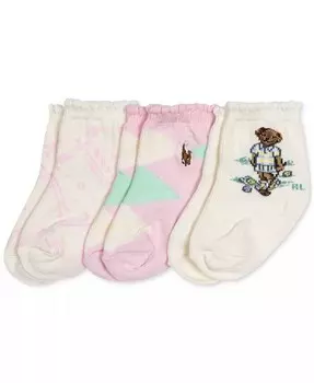 Малыши для девочек, 3 шт. Носки с медведем Magnolia Grove Polo Ralph Lauren, мультиколор