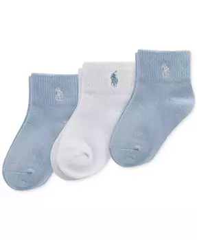 Малыши для мальчиков, 3 шт. Носки с поворотными манжетами Polo Ralph Lauren, синий