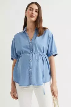 МАМА Блузка с пышными рукавами H&amp;M, светло-голубой деним