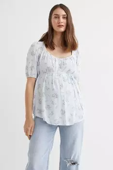 МАМА Блузка с завязывающимся поясом H&amp;M, голубой/цветы