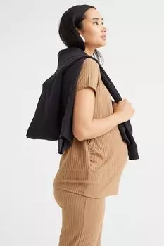 МАМА футболка в рубчик H&amp;M, темно-бежевый