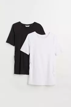 МАМА Хлопковая футболка 2 шт. H&M, черный\белый