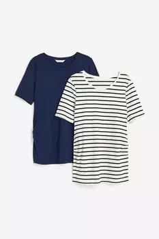 МАМА Хлопковая футболка 2 шт. H&M, темно-синий\белый