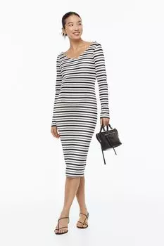 MAMA Хлопковое платье в полоску H&amp;M, белые/черные полосы