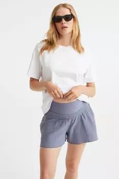 МАМА Хлопковые шорты без застежки H&M, голубой голубь