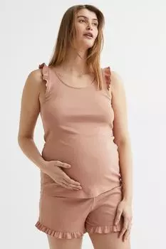 MAMA Хлопковый комплект в полоску H&amp;M, пудровый бежевый
