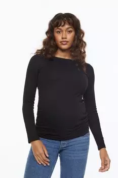 MAMA Хлопковый топ с длинными рукавами H&amp;M, черный