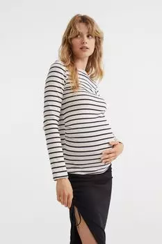 MAMA Хлопковый топ с длинными рукавами H&amp;M, кремовый/полосатый