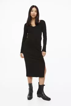MAMA Облегающее платье в рубчик H&amp;M, черный