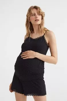 МАМА Пижама из хлопкового джерси H&amp;M, черный/точки