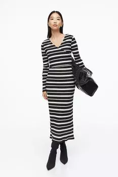 MAMA Платье для беременных в рубчик H&amp;M, черный/полосатый