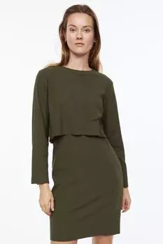 MAMA Платье для кормления в рубчик H&amp;M, темно-зеленый хаки