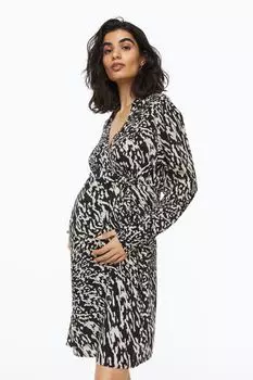 MAMA Платье-рубашка конверт H&M, черный/узор