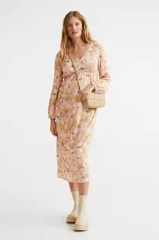 МАМА платье с V-образным вырезом H&M, бежевый/цветы