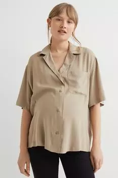 MAMA Рубашка оверсайз с короткими рукавами H&M, бежевый