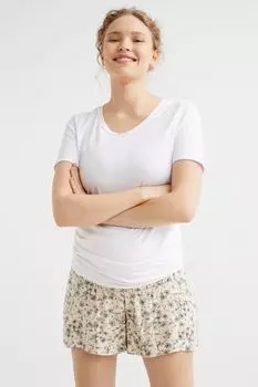 МАМА Шорты без застежки H&amp;M, светло-бежевый/цветы