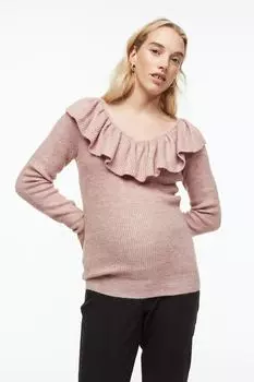 МАМА Свитер с оборками H&amp;M, пудрово-розовый