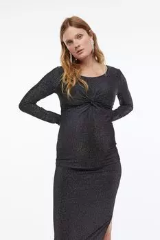 MAMA Топ из хлопка с перекрученными деталями H&M, черный/блеск