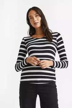 MAMA Топ в рубчик с длинными рукавами H&amp;M, черные/белые полосы