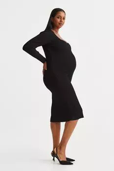 MAMA Трикотажное платье в полоску H&amp;M, черный