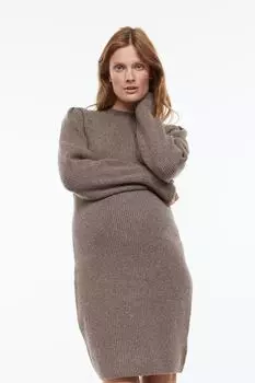 MAMA Трикотажное платье в полоску H&amp;M, темно-коричневый серый