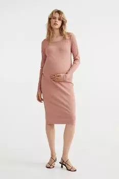 MAMA Трикотажное платье в рубчик H&amp;M, античный розовый