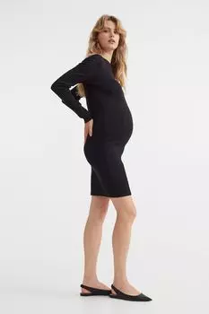 MAMA Трикотажное платье в рубчик H&amp;M, черный