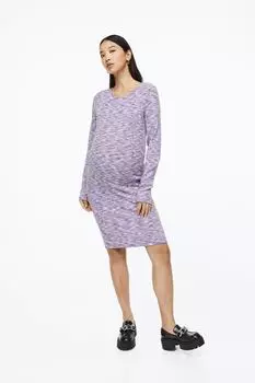 MAMA Трикотажное платье в рубчик H&M, светло-фиолетовый меланж