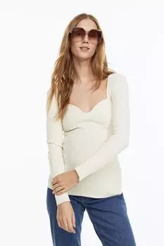 MAMA Трикотажный топ в рубчик H&amp;M, сливочный