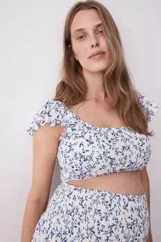 Мама укороченный топ со сборками H&M, белый