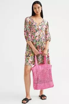 MAMA Узорчатое платье с пышными рукавами H&M, черный/цветы