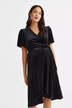 MAMA Велюровое платье с запахом H&M, черный