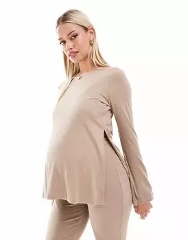 Mamalicious Maternity топ с разрезом и швом бежевого цвета