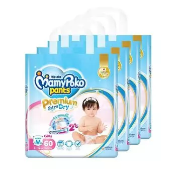Mamy Poko Брюки Premium Extra Dry для девочек, размер M 60X4, упаковка , Blue