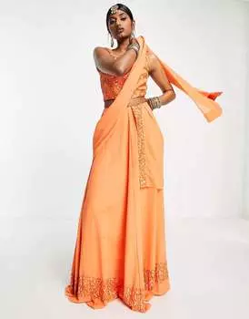 Мандариново-оранжевая макси-юбка lehenga с украшением Maya Band