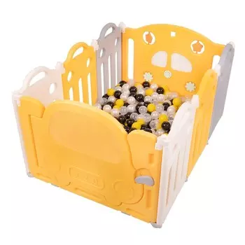 Манеж пластиковый Selonis KS-200X с шариками бело-желтый:черный-жемчужно-желтый-прозрачный 120х80х60/500 шариков