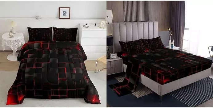 Manfei 5 шт. Постельное белье в красную сетку с одеялом и комплектом постельного белья Twin