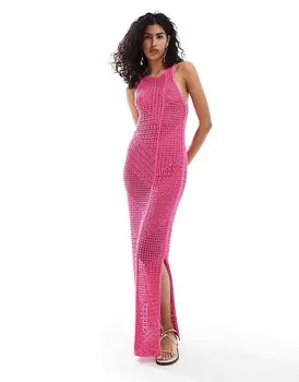 Mango 3 Красное платье миди крючком без рукавов и с высоким вырезом