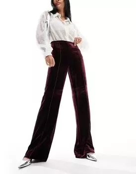 Mango – бархатные брюки фиолетового цвета широкого кроя