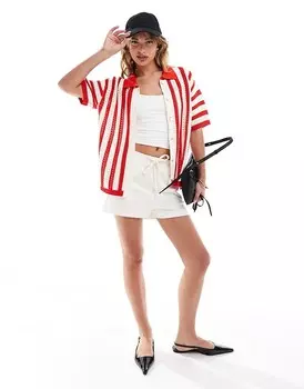 Манго Белый вязаный топ крючком с отделкой