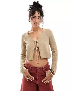 Манго – бежевый кардиган, завязанный спереди