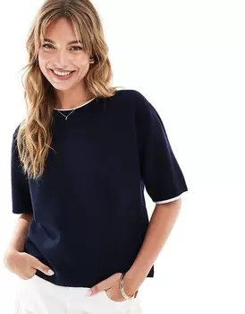 Mango – Черная трикотажная футболка оверсайз с контрастной окантовкой