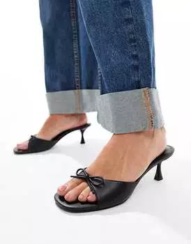 Манго – черные туфли на низком каблуке с бантиком