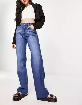Mango – джинсы синего цвета с широким кроем и поясом средней посадки